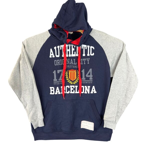 FCB Barcelona 1714 Authentic Hoodie M Navy Blue Fleece Raglan Sleeve By Ikebana - Picture 1 of 11
